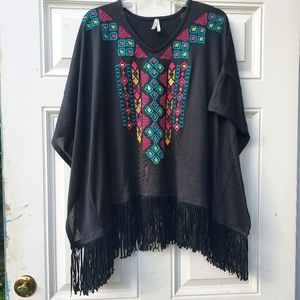 Roper Western Shirt Women  Fringe Poncho Black XL